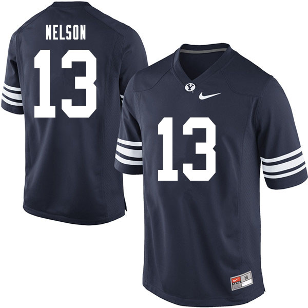 Men #13 Joe Nelson BYU Cougars College Football Jerseys Sale-Navy